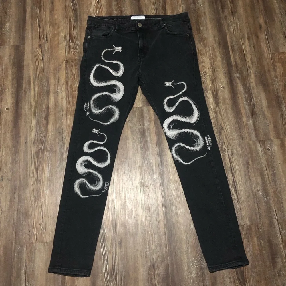 Lifted Anchors Jeans Men's 36 Serpent Dragon Black High Rise Straight Leg Y2K